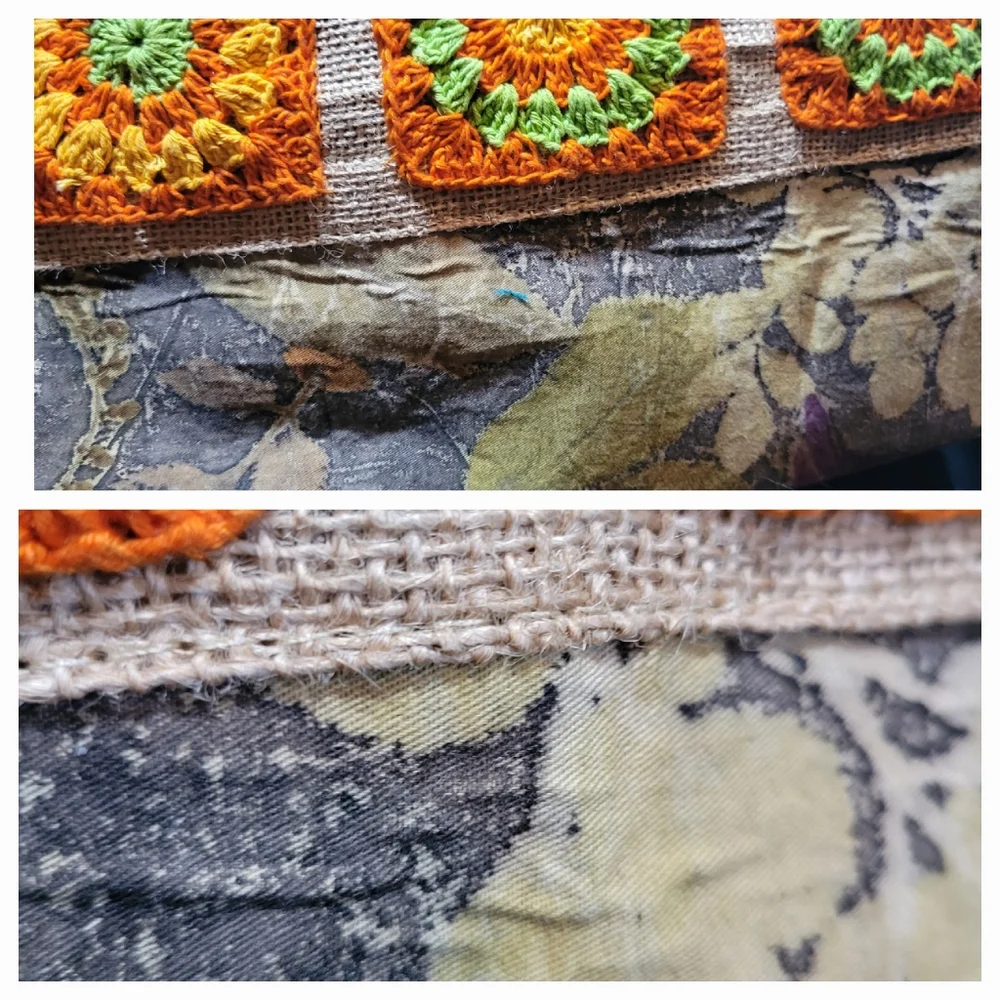 Unbranded Handmade Granny Square Zippered Botanical Tote